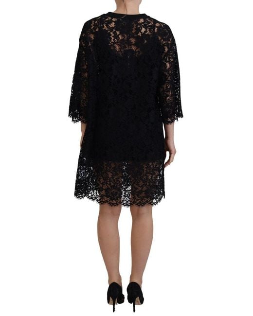 Dolce & Gabbana Black Elegant Floral Lace Shift Dres