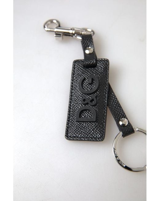 Dolce & Gabbana Black Dg Logo Leather Metal Keychain for men