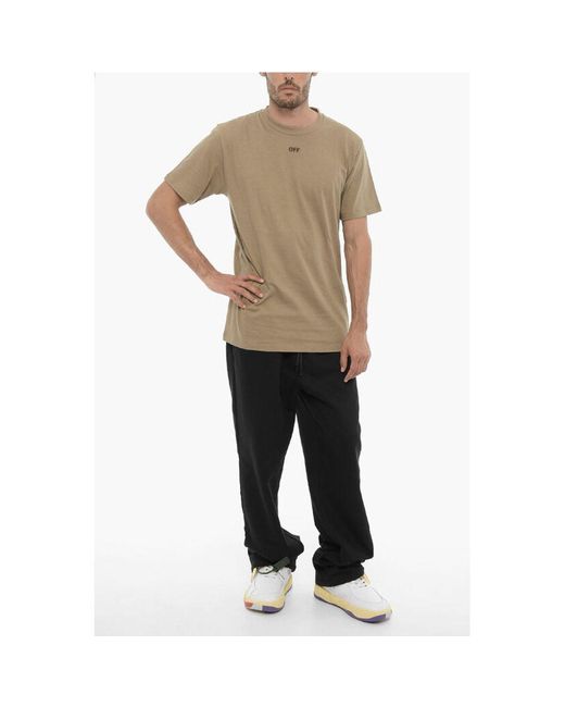 Off-White c/o Virgil Abloh Natural Off- Slim Fit Crew-Neck T-Shirt With Embroide Logo for men