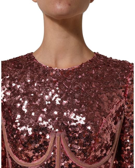Dolce & Gabbana Red Pink Long Sequined Corset Detailing Gown Dress