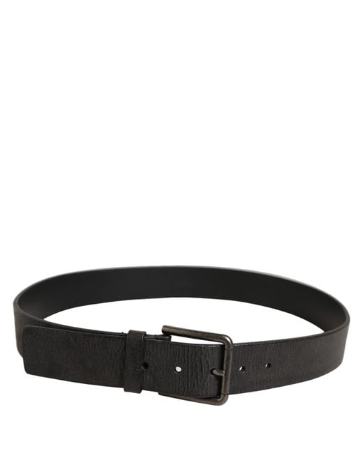 Dolce & Gabbana Black Leather Brushed Metal Buckle Men Belt for men