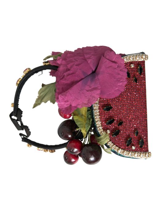 Dolce & Gabbana Red Watermelon Cherry Crystal Hairband Statement Diadem