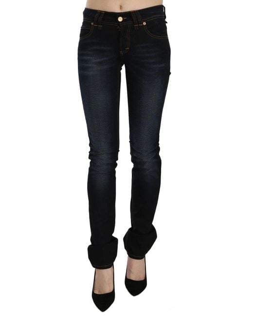 John Galliano Black Dark Blue Mid Waist Slim Fit Denim Casual Pants Jeans