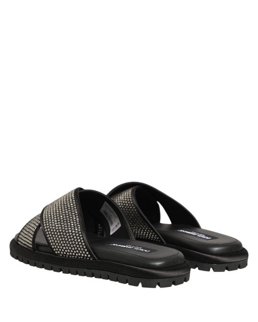 Dolce & Gabbana Black Strass Criss Cross Slide Sandals Shoes for men