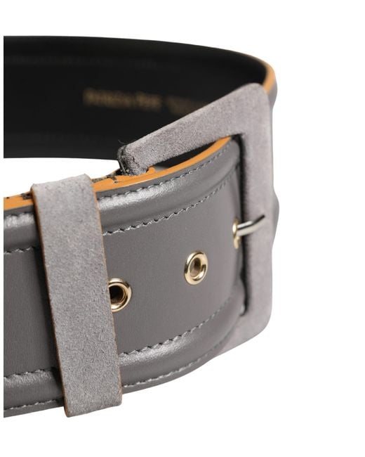 Patrizia Pepe Gray Genuine Leather Square Silver Metal Buckle Belt