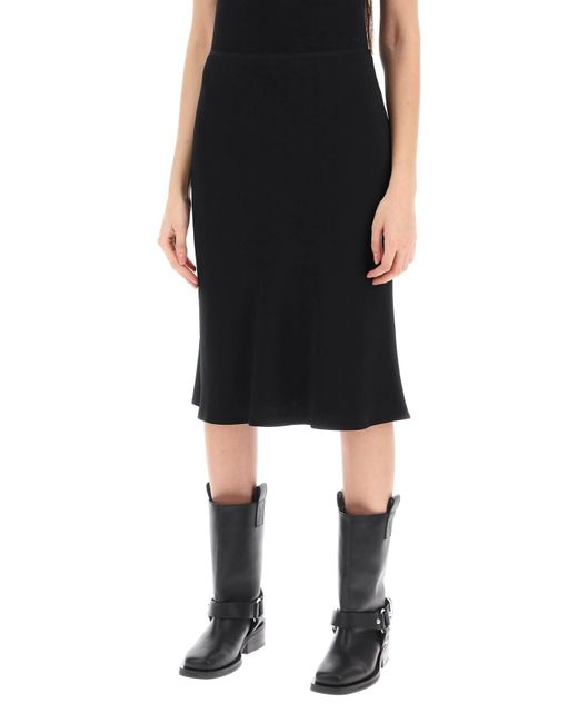 AMI Black Midi Crepe Skirt In
