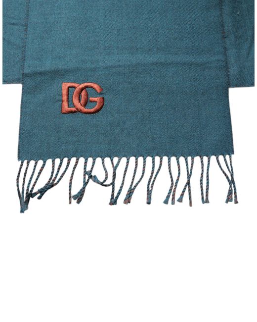 Dolce & Gabbana Blue Wool Fringes Wrap Shawl Scarf for men