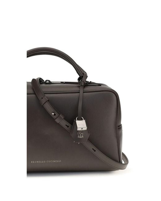 Brunello Cucinelli Black Brown Calf Leather Bos Taurus Shoulder Bag