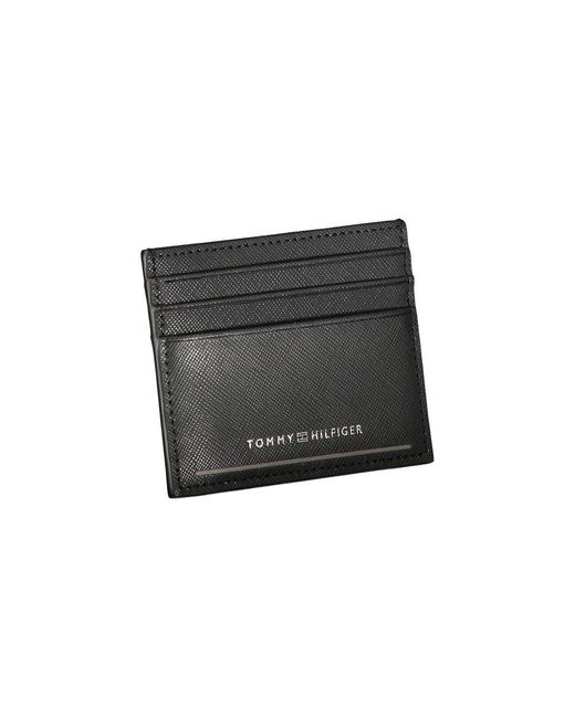 Tommy Hilfiger Black Sleek Leather Card Holder With Contrast Details for men