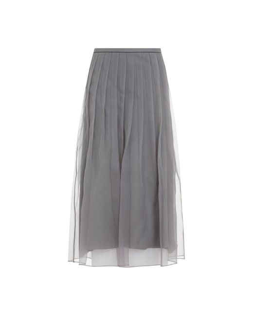 Brunello Cucinelli Gray Mid Grey Crispy Silk Organza Midi Skirt