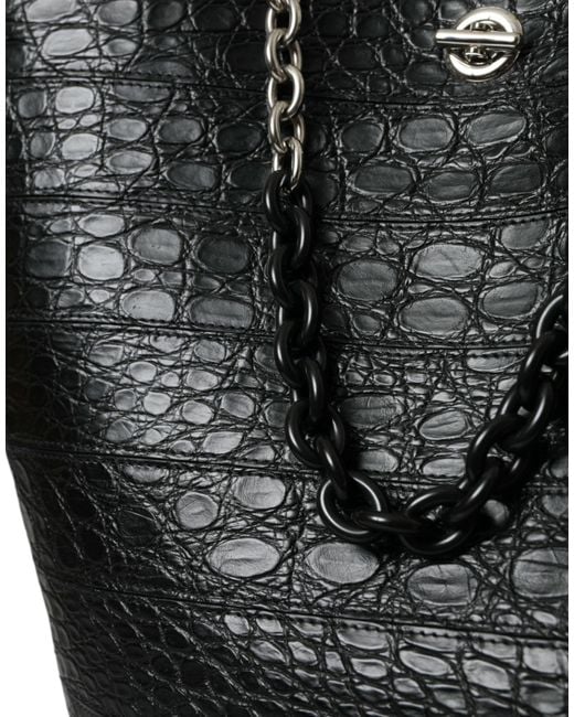 Balenciaga Black Elegant Crocodile Leather Maxi Bucket Bag