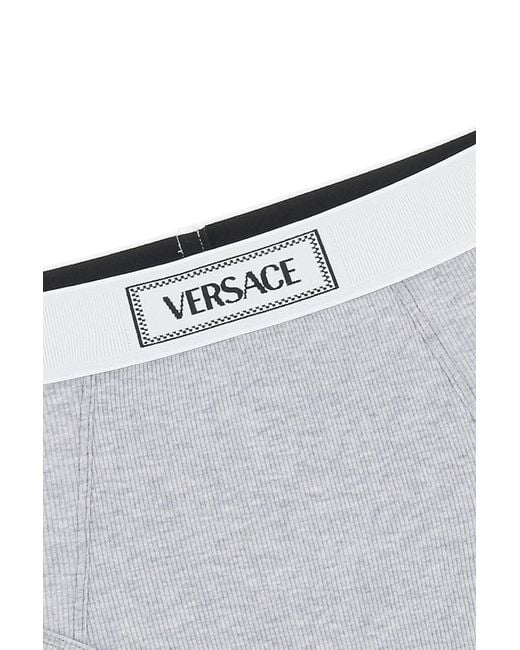 Versace Gray Ribbed Briefs With '90S Logo