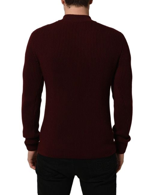 Dolce & Gabbana Red Burgundy Wool Half Zip Men Pullover Sweater for men