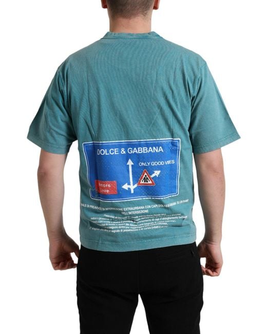 Dolce & Gabbana Blue Cotton Milano Street Round Neck T-Shirt for men