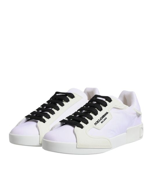 Dolce & Gabbana Multicolor White Nylon Leather Low Top Sneakers Shoes for men