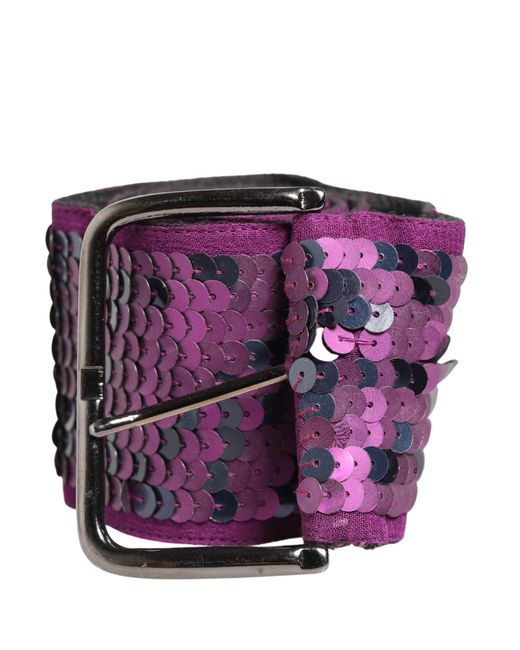 Gianfranco Ferré Purple Sequined Silver Metal Buckle Belt