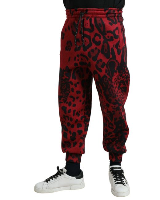 Dolce & Gabbana Red Black Leopard Print Stretch Jogger Pants for men