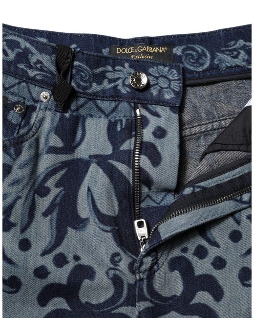 Dolce & Gabbana Blue Graphic Print Tapered Denim Jeans for men