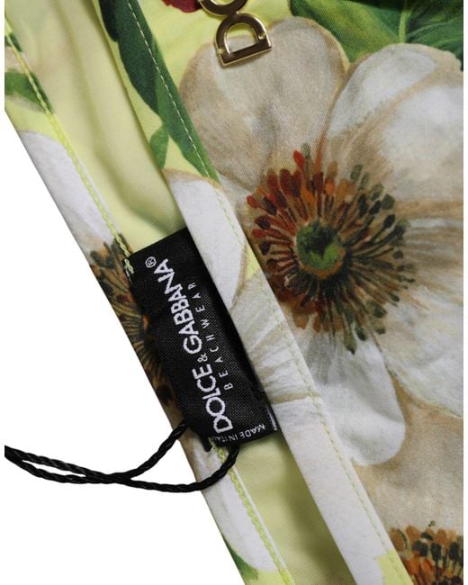 Dolce & Gabbana Green Yellow Floral Print Nylon Beachwear Bikini Bottom