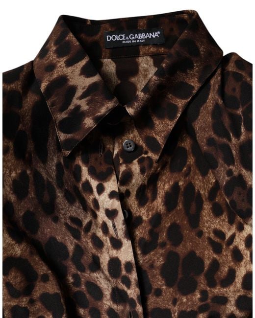 Dolce & Gabbana Black Brown Leopard Silk Button Down Coat Jacket for men