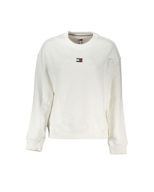 Tommy Hilfiger White Elegant Cotton Sweatshirt With Logo Embroidery