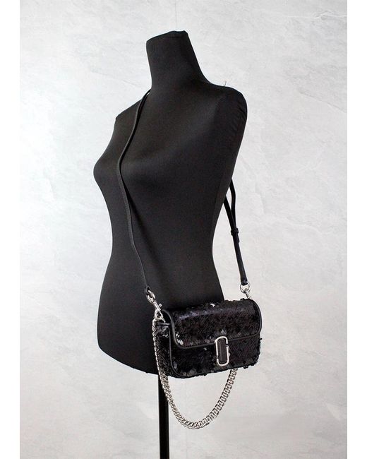 Marc Jacobs Black The Mini J Shoulder Bag Sequined Crossbody Leather