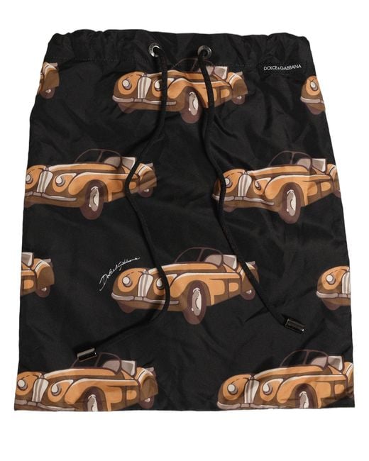 Dolce & Gabbana Black Car Print Swim Trunk Beachwear Swimwear for men