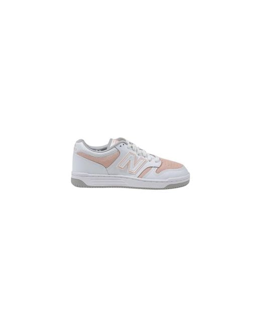 New Balance White Pink Leather Sneakers