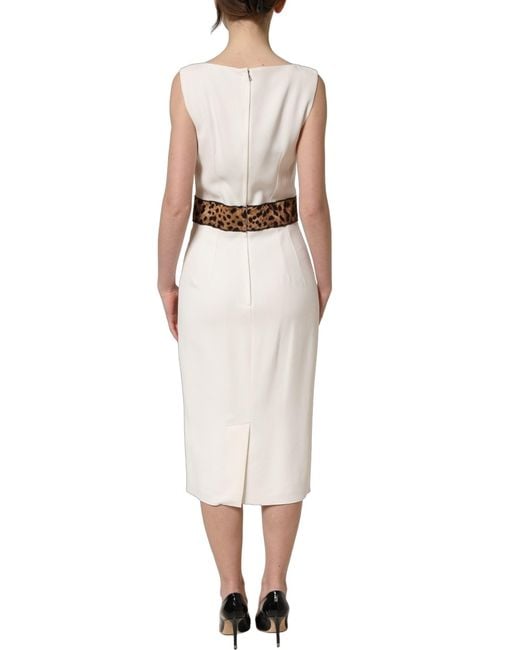Dolce & Gabbana Natural White Leopard Sleeveless Sheath Midi Dress