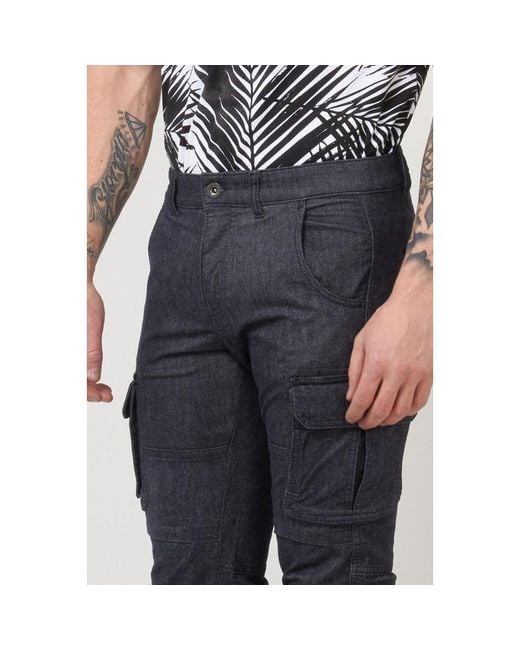 Gas Blue Polyester Cargo Pants for men