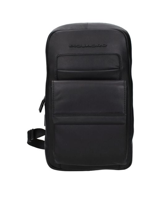 Piquadro Black Leather Backpack for men