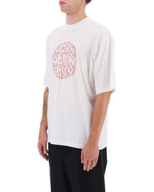 Marni White Outline Print T Shirt for men