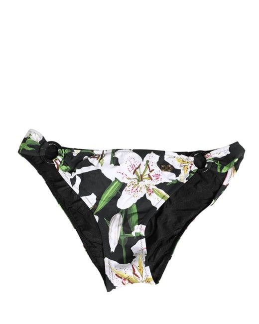 Dolce & Gabbana Pink Black Lily Print Nylon Bottom Beachwear Swimwear