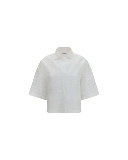 Brunello Cucinelli Gray White Cotton Polo Shirt