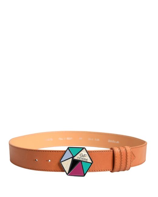 Gianfranco Ferré Orange Leather Hexagon Metal Buckle Waist Belt
