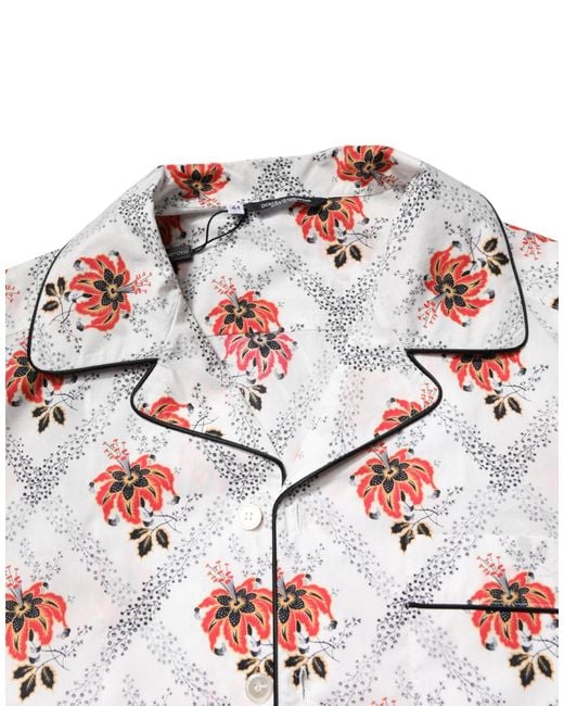 Dolce & Gabbana White Floral Print Cotton Pajama Set Sleepwear for men
