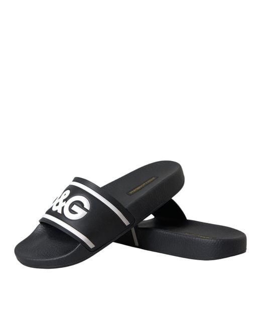 Dolce & Gabbana White Black Leather I Love D&g Sandals Slides Shoes