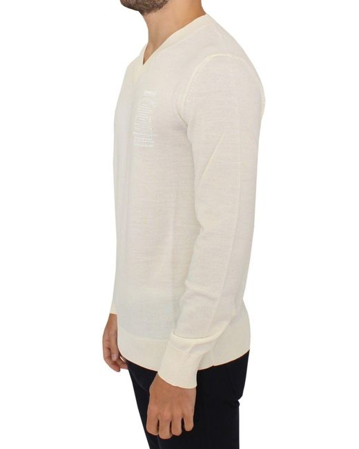 Ermanno Scervino Off White Wool Blend V-neck Pullover Sweater for men
