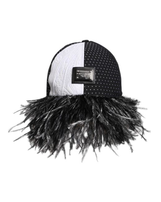 Dolce & Gabbana White Black Polka Dot Feathers Baseball Cap for men