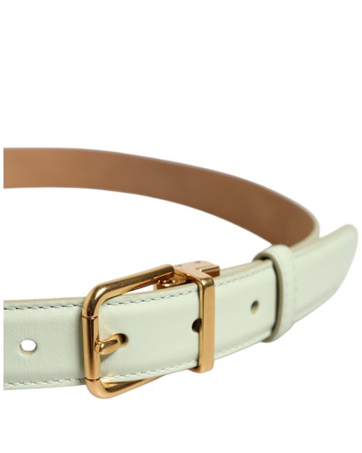 Dolce & Gabbana Light Green Leather Gold Metal Buckle Belt for men
