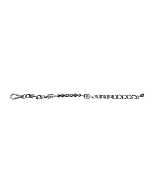 Dolce & Gabbana Metallic Tone Chain Lobster Clasp Logo Pearls Bracelet for men