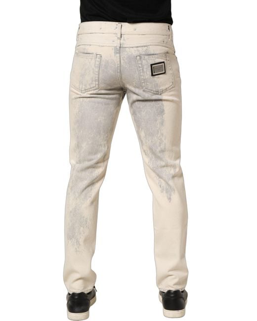 Dolce & Gabbana Gray Beige Tie Dye Cotton Straight Men Denim Jeans for men