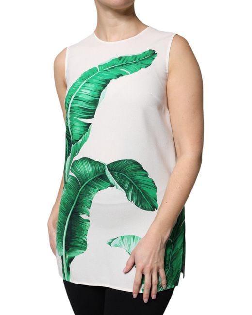 Dolce & Gabbana Green White Banana Leaf Print Round Neck Tank Top for men