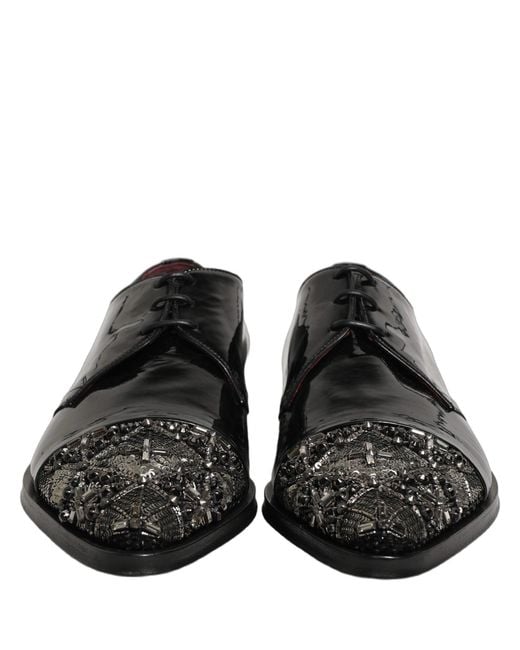 Dolce & Gabbana Black Embellished Derby Dress Formal Shoes for men