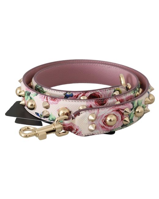 Dolce & Gabbana Pink Floral Leather Stud Accessory Shoulder Strap