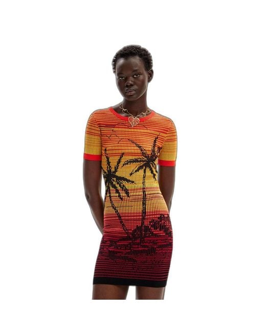 Desigual Red Multicolor Viscose Midi Dress