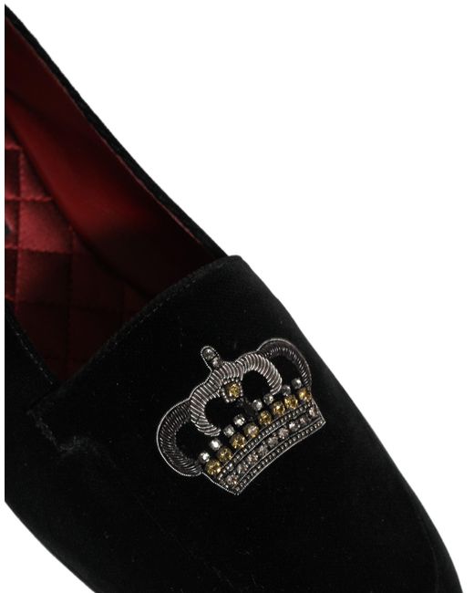 Dolce & Gabbana Black Crown Embellished Dress Loafers Shoes for men