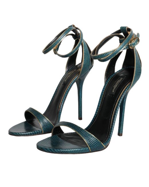 Dolce & Gabbana Blue Dark Green Calf Leather Heels Sandals Shoes