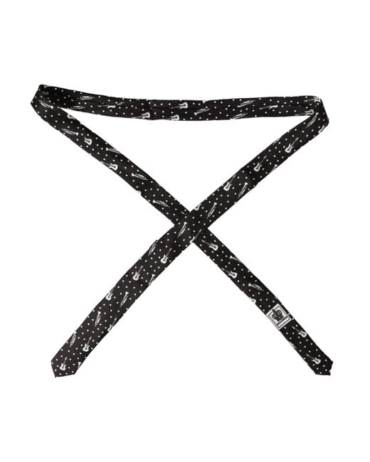Dolce & Gabbana Black Guitar Print Silk Adjustable Tie for men