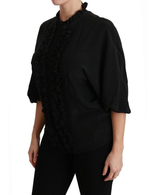 Dolce & Gabbana Black Silk Shirt Rud Top Blouse